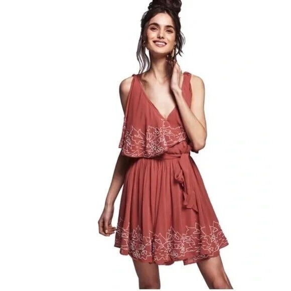 Free People Dresses & Skirts - Free People Sylvia Wrap Mini Dress Flounce Size Small Embellished